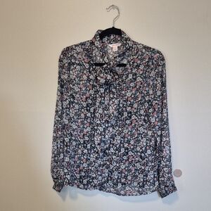 🦜  JOE FRESH Floral Print Women's Button Blouse with Tie - S